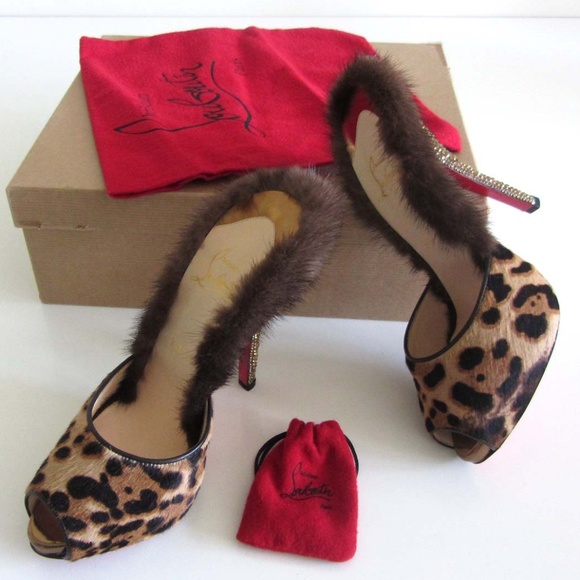 Christian Louboutin Shoes - CHRISTIAN LOUBOUTIN Nutria Swarovski Pony Fur 39.5